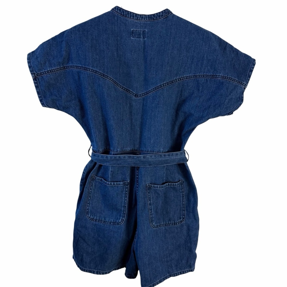 FRANK AND OAK Blue Denim Belted Utility Romper Short Sleeve organic cotton size - Picture 3 of 14